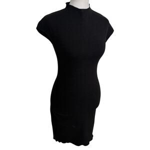 Zara Black Short Sleeve Mock Neck Knit Bodycon Dress Womens Size Small